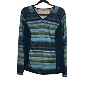 Lands‎ End Women's Long Sleeve Striped V Neck Athletic Shirt Top Size L